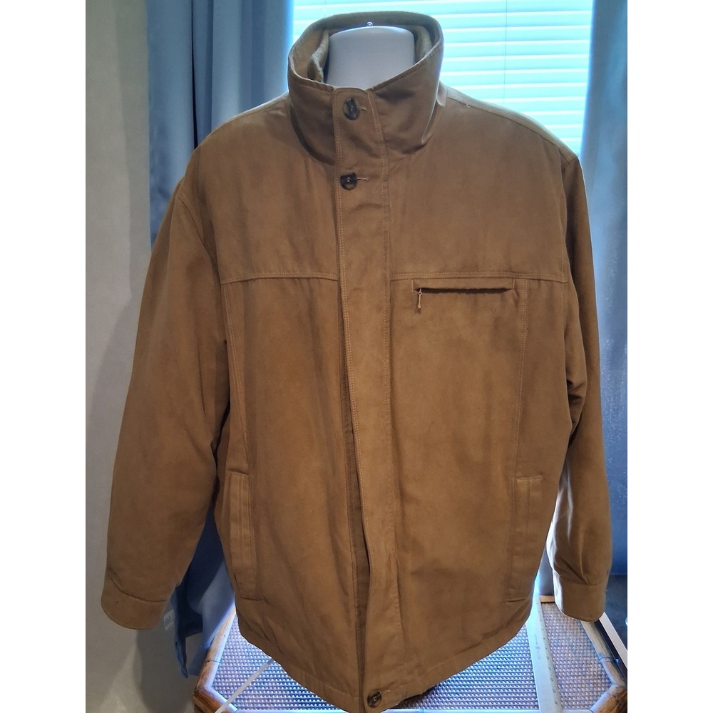 St. Johns Bay Mens Camel Faux Suede Full Zip Jacket Coat Tan XL RN121545